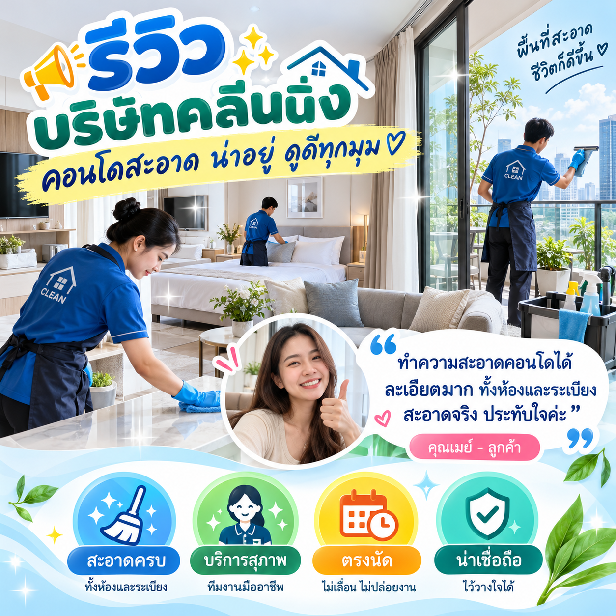 รีวิวบริษัทคลีนนิ่ง จากคุณสมศรี ป.