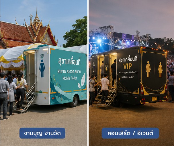 รถห้องน้ำ 6 ห้อง - เช่ารถห้องน้ำเคลื่อนที่