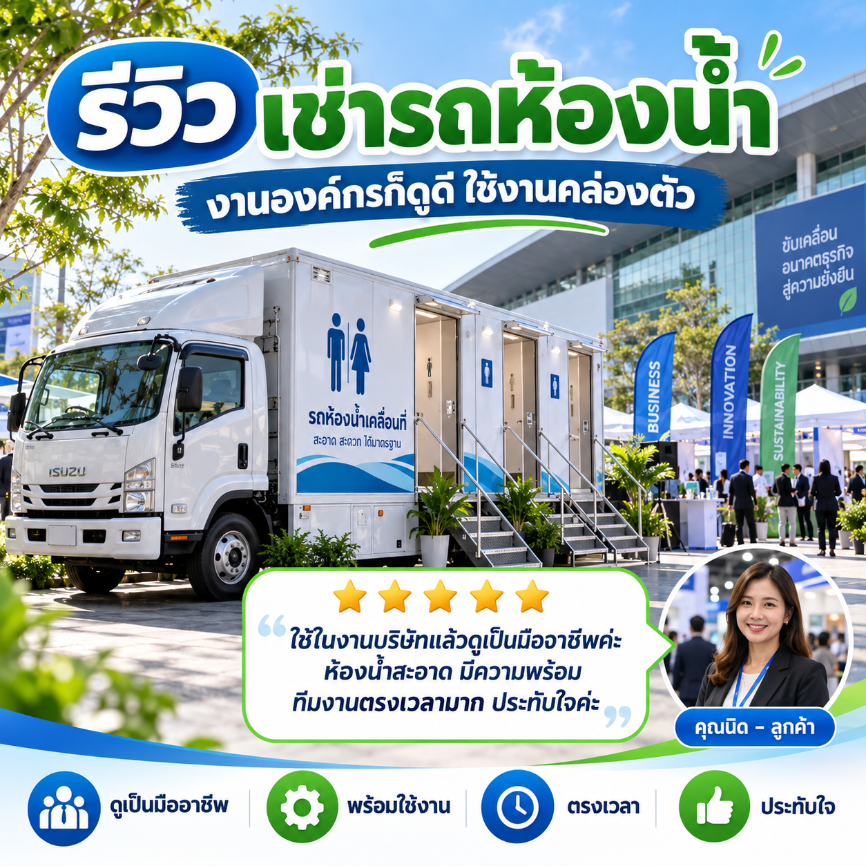 รีวิวลูกค้าเช่ารถห้องน้ำเคลื่อนที่ - ผู้จัดงานวิ่ง