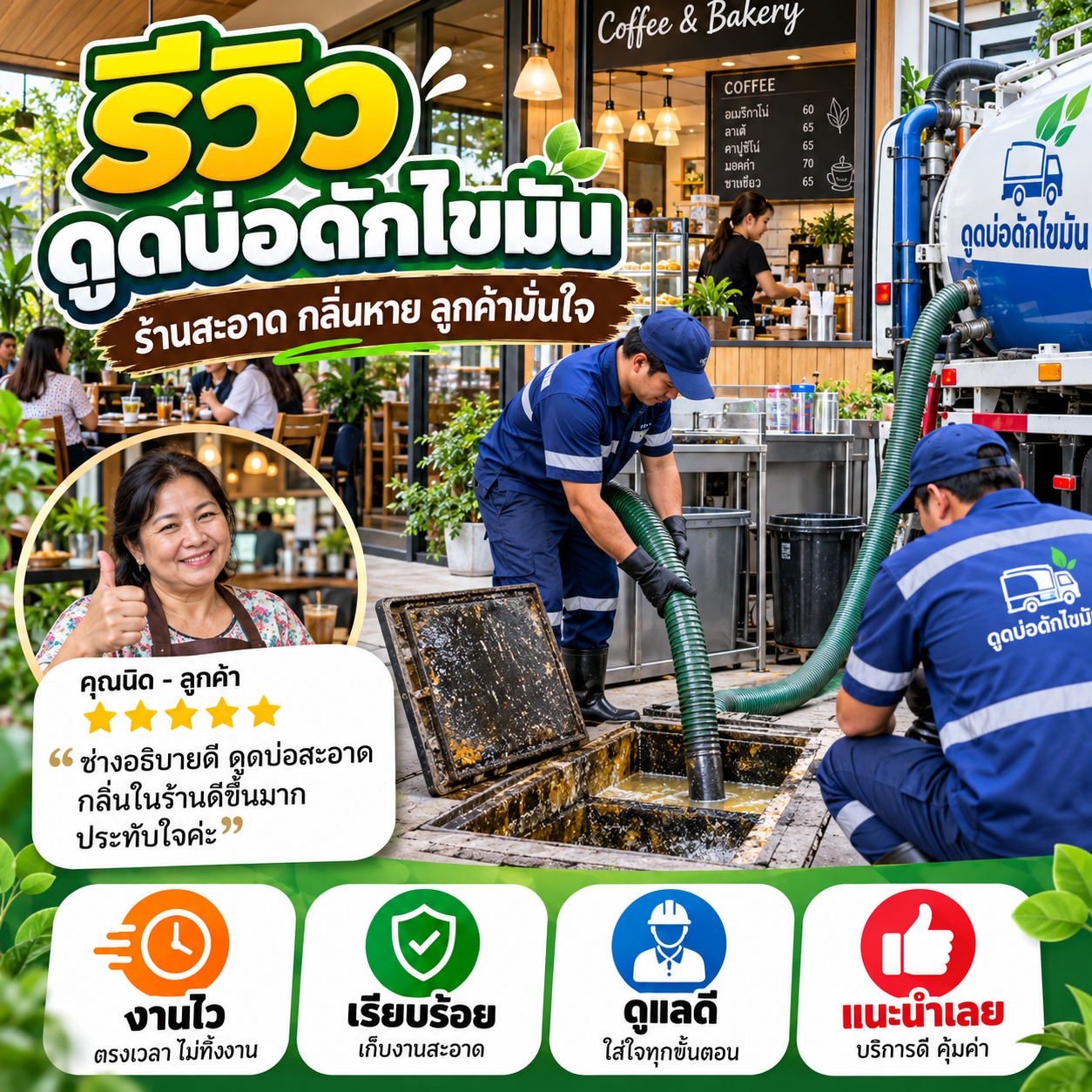 รีวิวลูกค้าสูบส้วม ดูดบ่อดักไขมัน ล้างบ่อบำบัด แก้ท่อตัน ภาพที่ 2