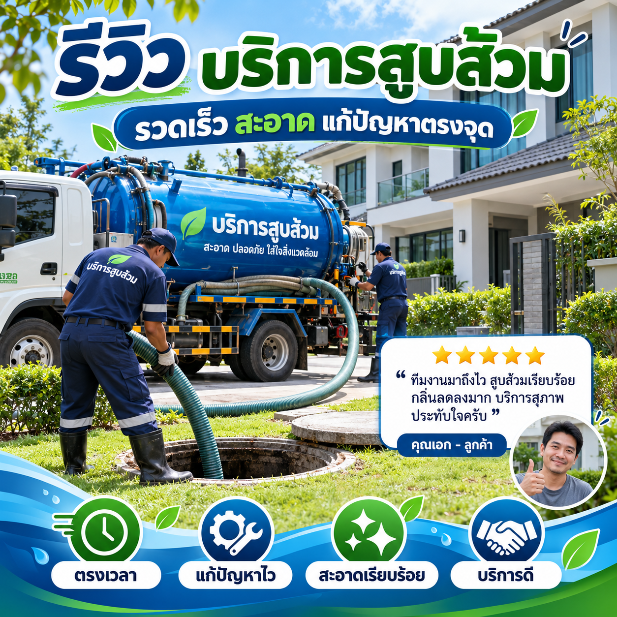 รีวิวรถสูบส้วม ดูดส้วม แก้ท่อตัน จากคุณสมชาย ก.