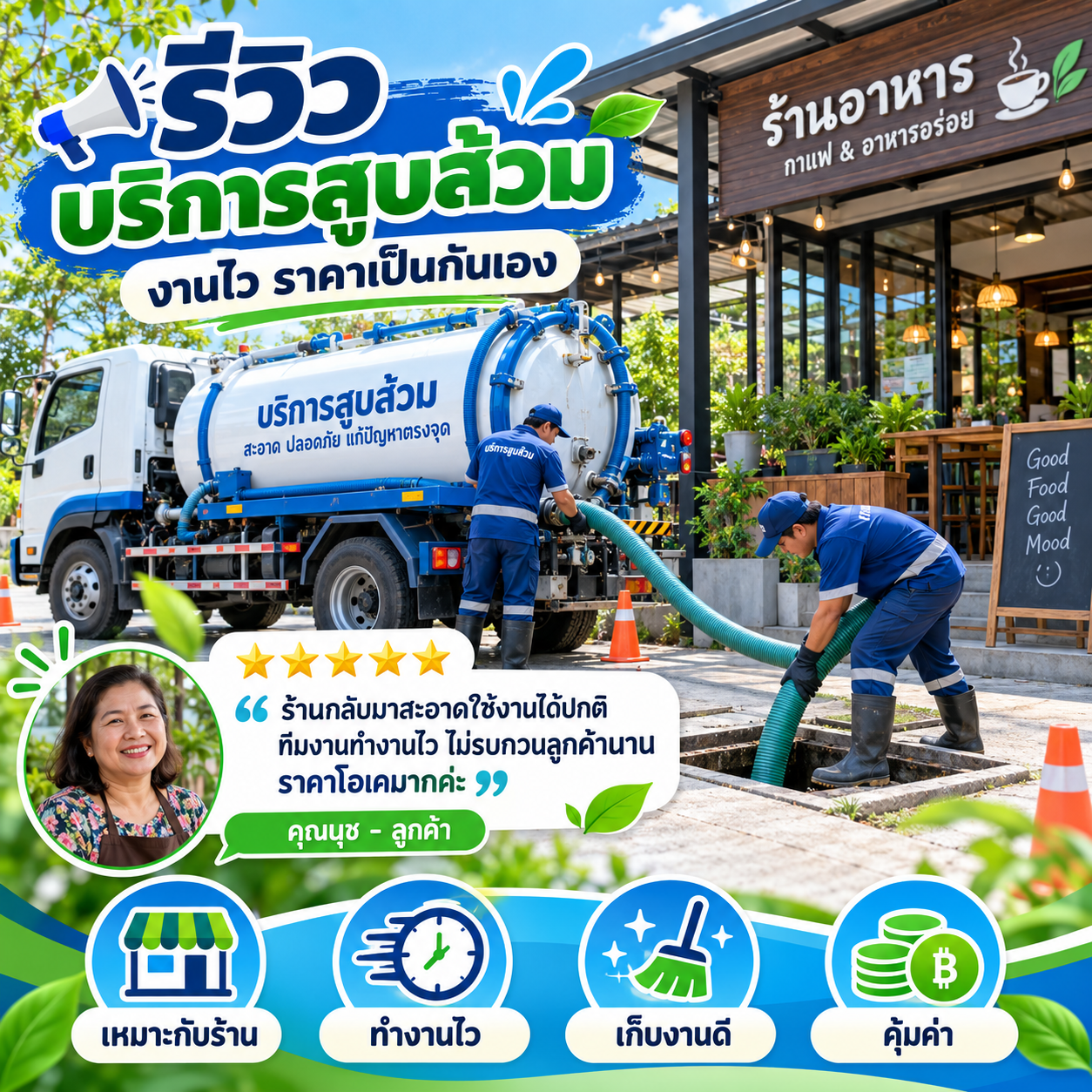 รีวิวรถสูบส้วม ดูดส้วม แก้ท่อตัน จากคุณวิภาวดี ส.