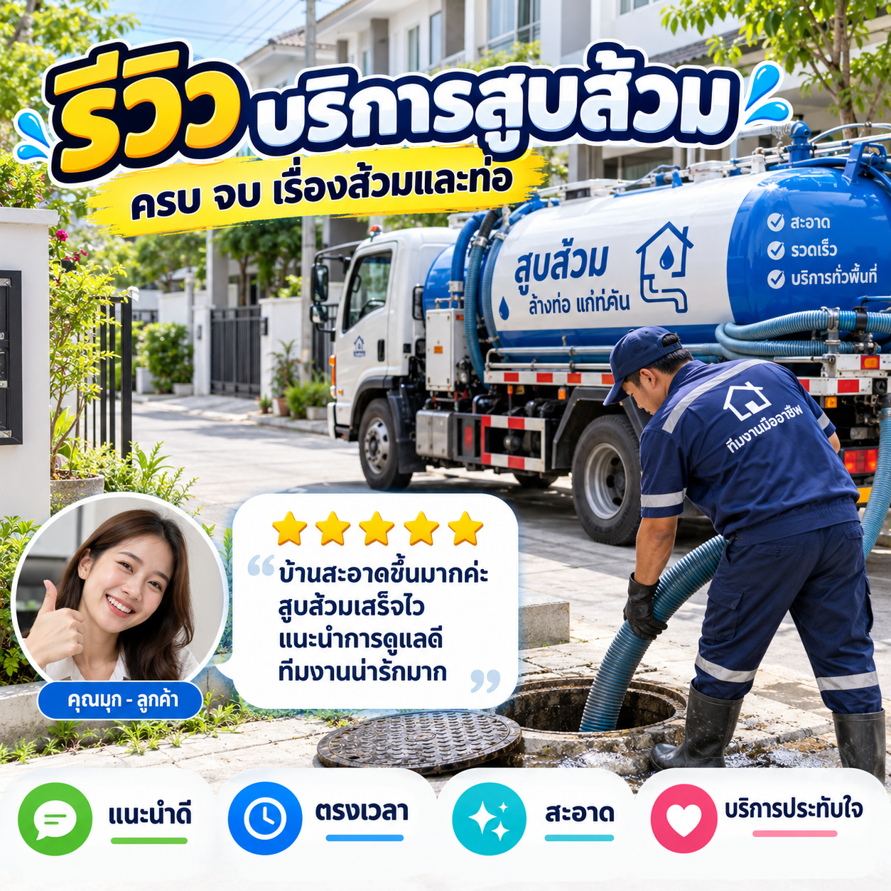 รีวิวรถสูบส้วม ดูดส้วม แก้ท่อตัน จากคุณประเสริฐ ท.