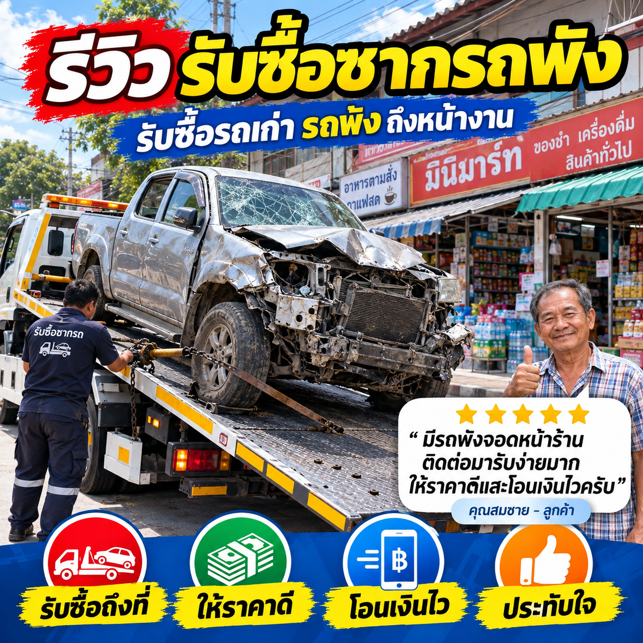 รีวิวลูกค้า รับซื้อรถเก่า ซากรถพัง รถบรรทุก รถแม็คโคร #3
