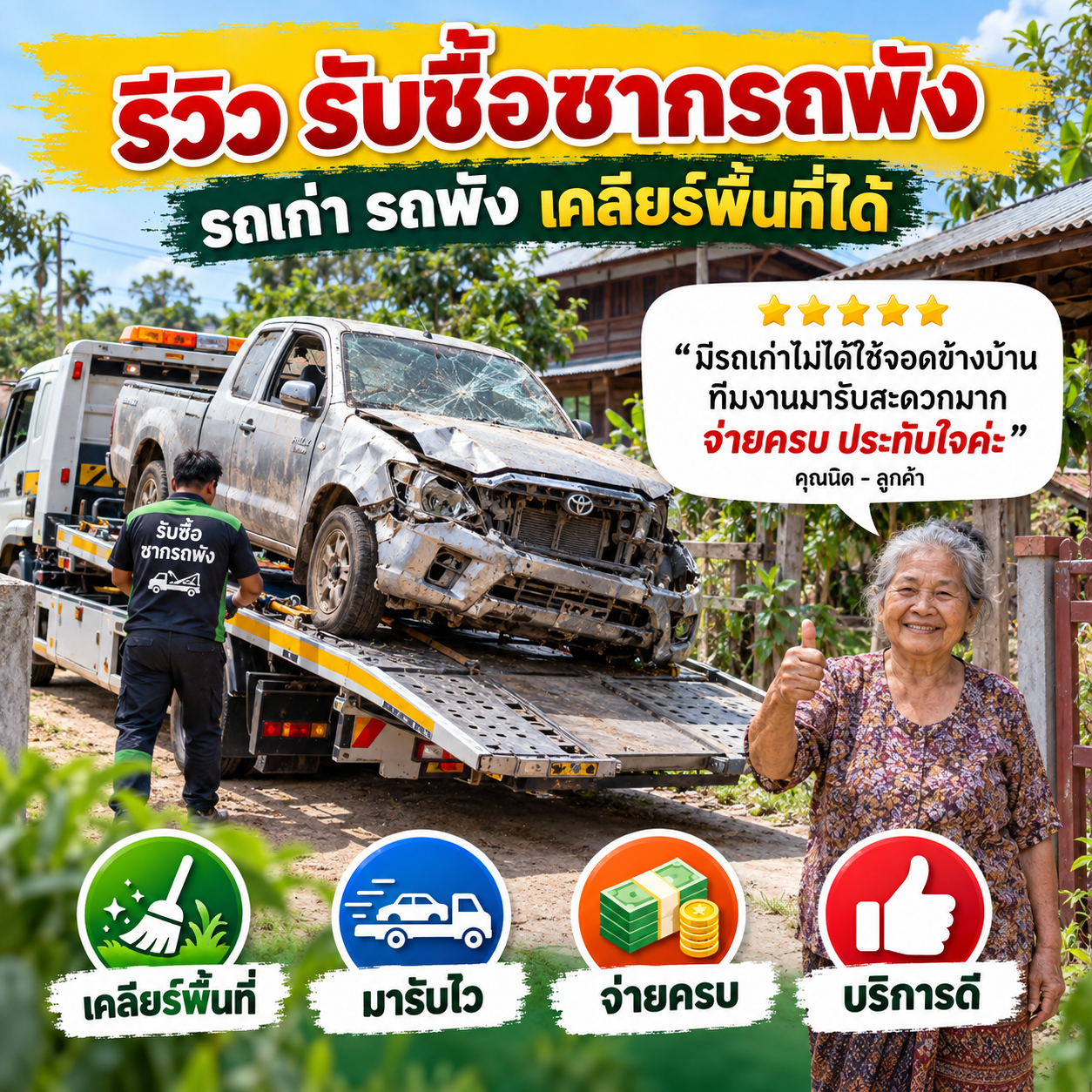 รีวิวลูกค้า รับซื้อรถเก่า ซากรถพัง รถบรรทุก รถแม็คโคร #4