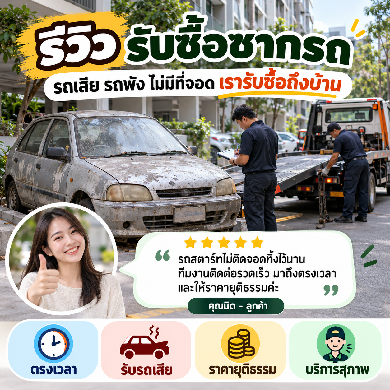 รีวิวลูกค้า คุณธนพล ก. รับซื้อซากรถยนต์ทุกรุ่น