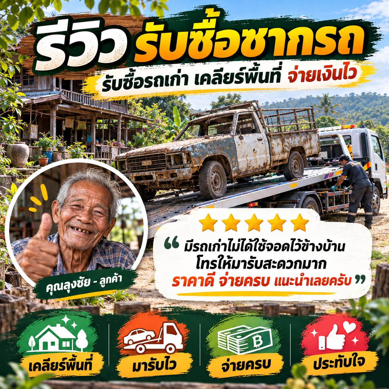 รีวิวลูกค้า คุณอรุณี พ. รับซื้อซากรถยนต์ทุกรุ่น