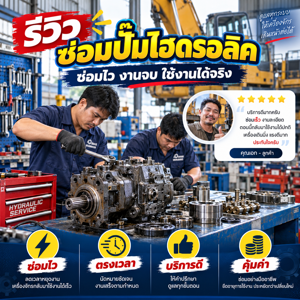 รีวิวซ่อมไฮดรอลิคครบวงจร จากคุณสมชาย ว.