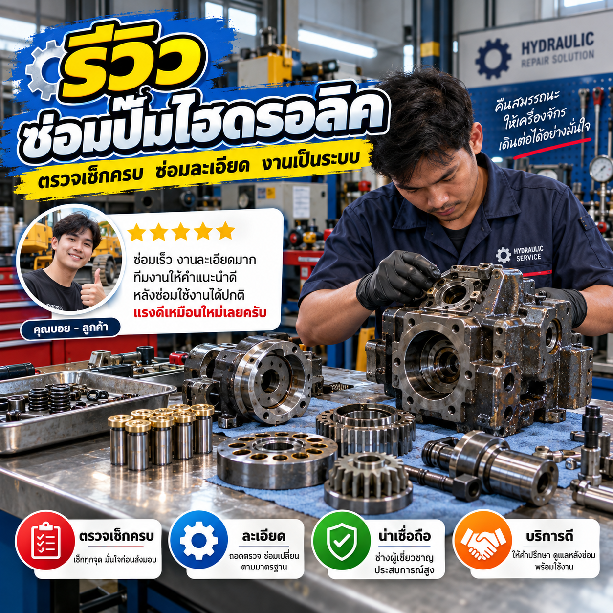 รีวิวซ่อมไฮดรอลิคครบวงจร จากคุณนภัสสร ท.