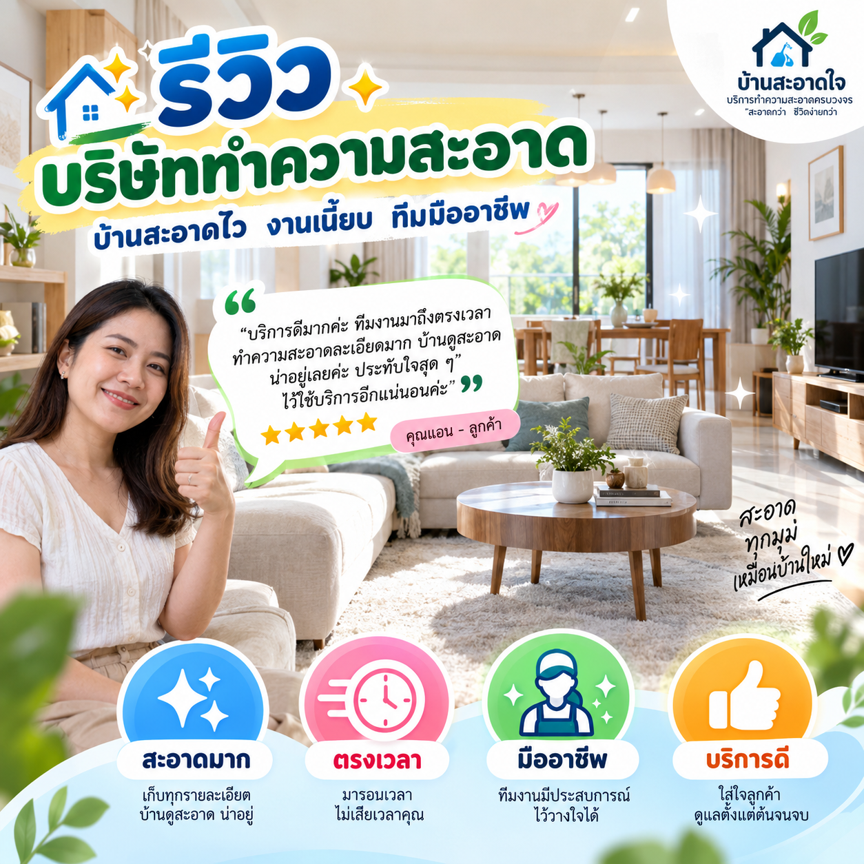 รีวิวลูกค้า บริษัททำความสะอาด