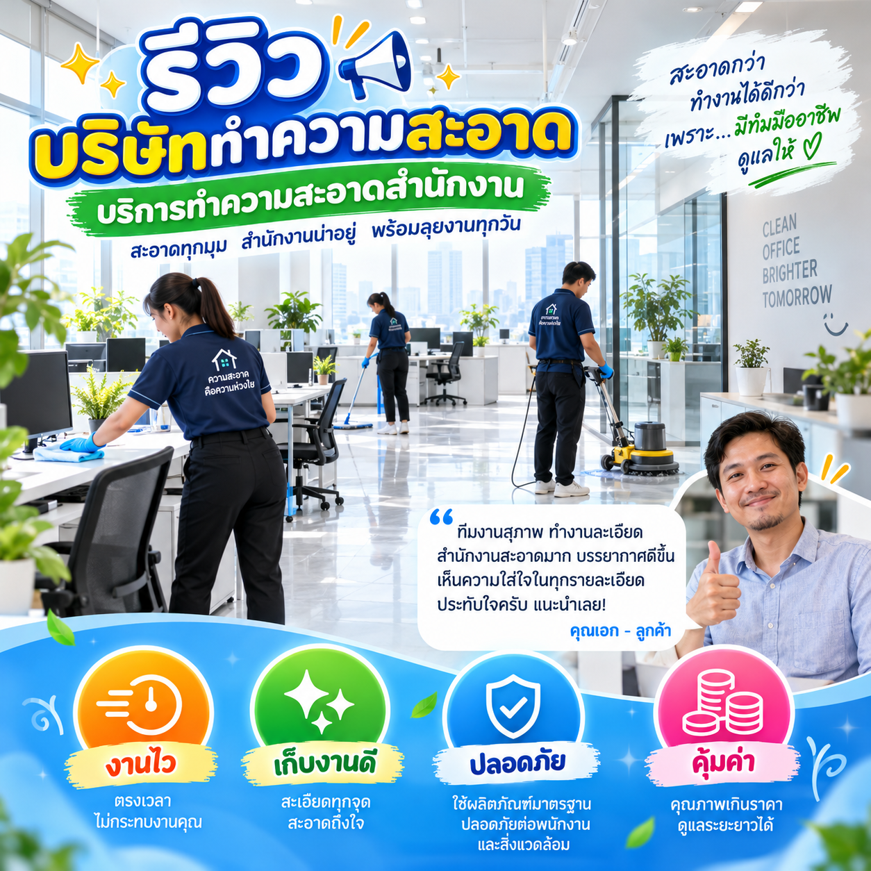 รีวิวลูกค้า บริษัททำความสะอาด